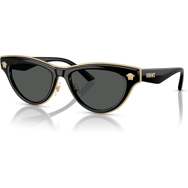 Versace Woman Sunglasses Gold Frame, Dark Grey Lenses, 63MM